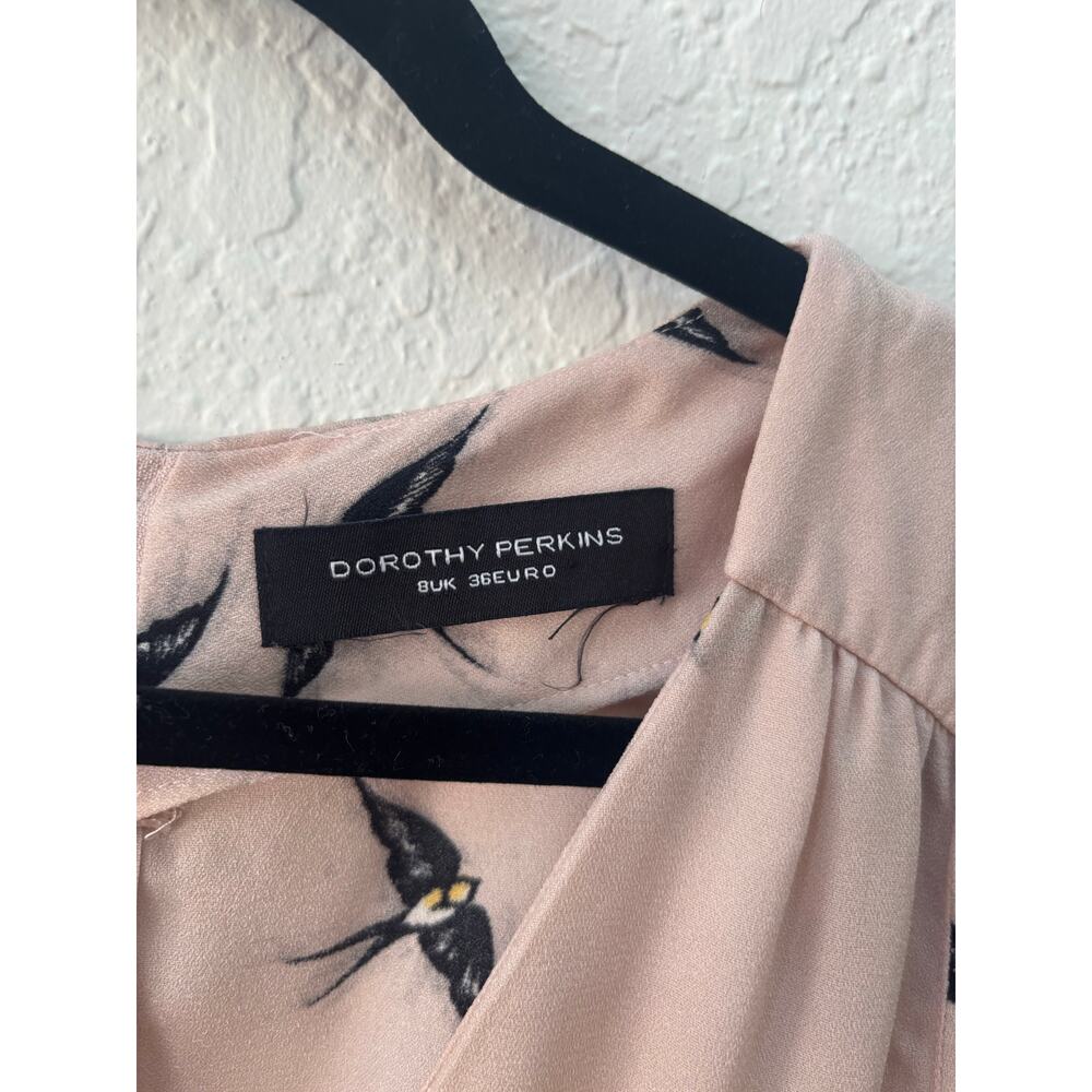 Dorothy Perkins $60 Pink Summer Dress Cap Sleeve Black Bird sz 8 UK 36 EURO A1 - Picture 5 of 8